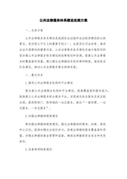 公共法律服务体系建设实施方案