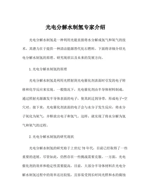 光电分解水制氢专家介绍