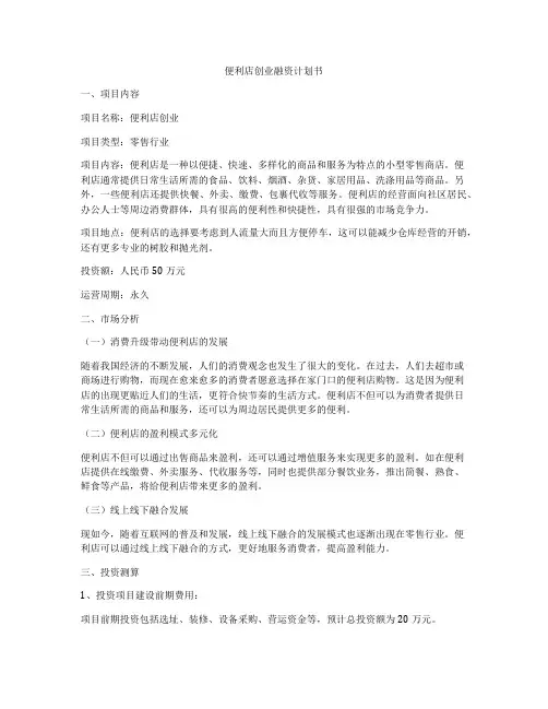 便利店创业融资计划书