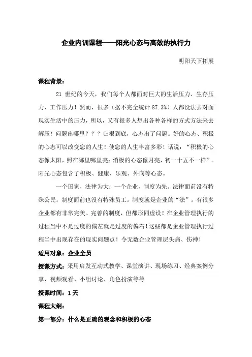 企业内训课程——阳光心态与高效的执行力