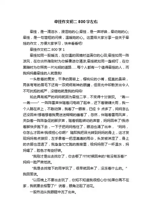 牵挂作文初二800字左右