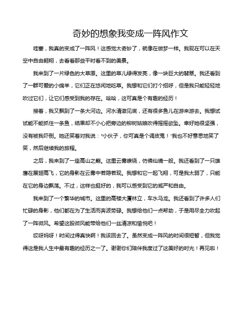 奇妙的想象我变成一阵风作文