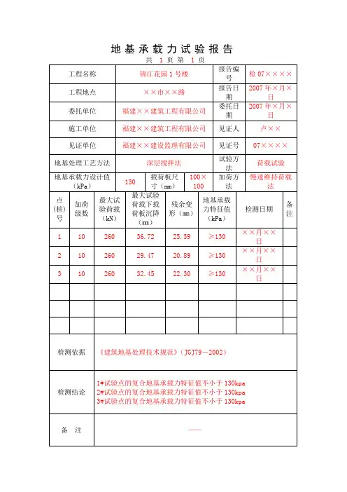 地基承载力试验报告