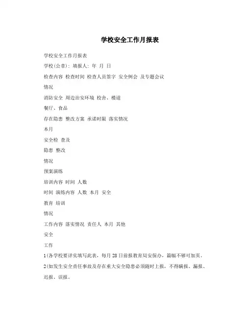  学校安全工作月报表