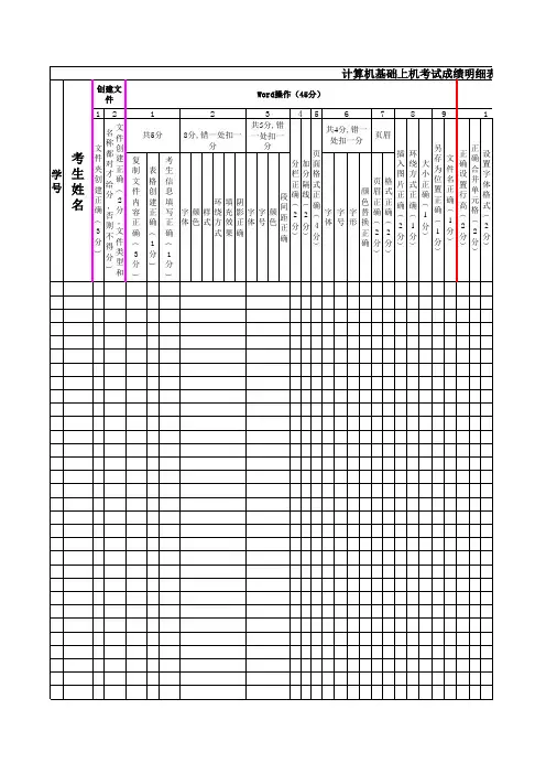 计算机基础上机考试成绩明细表