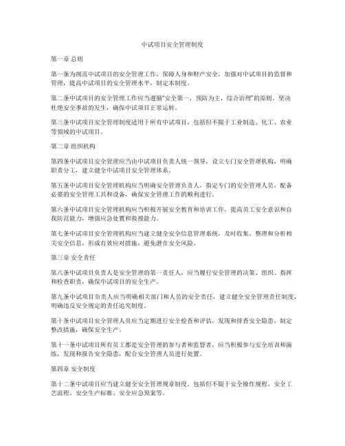 中试项目安全管理制度