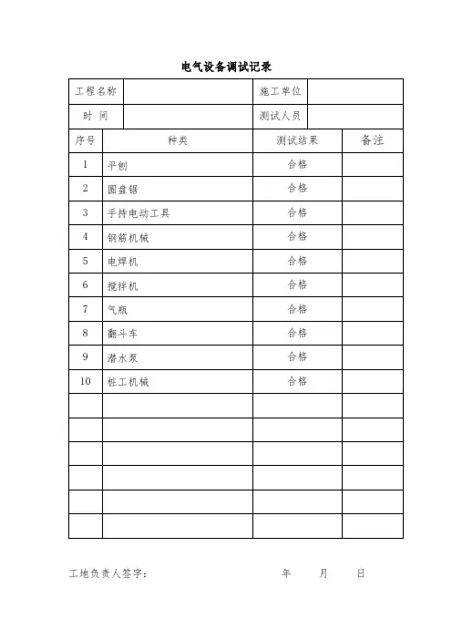 电气设备调试记录