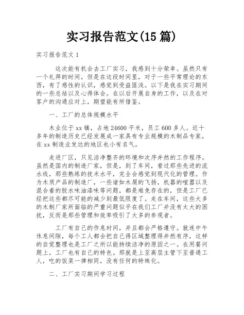 实习报告范文(15篇)