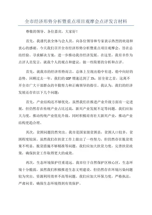 全市经济形势分析暨重点项目观摩会点评发言材料