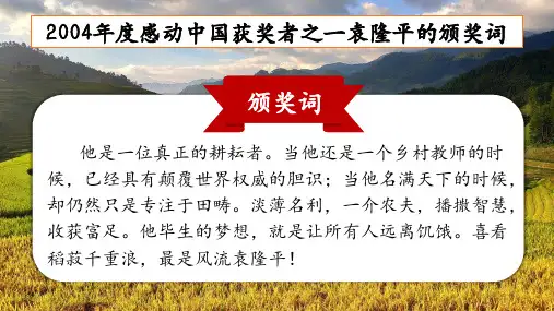 《喜看稻菽千重浪——记首届国家最高科技奖获得者袁隆平》2025学年统编版高中语文必修上册