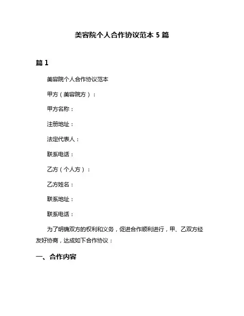美容院个人合作协议范本5篇