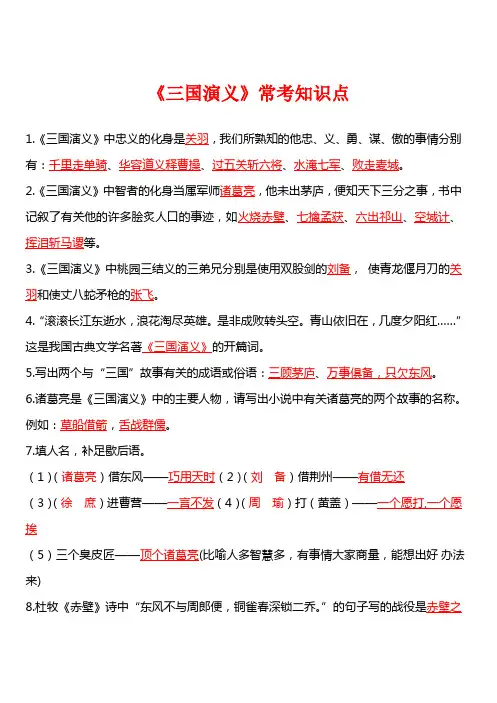 四大名著必考知识点《三国演义》