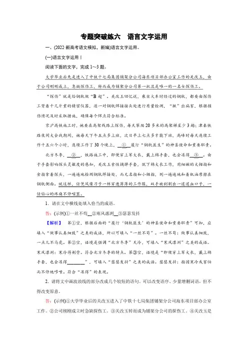 2023年高考语文二轮复习第二部分攻坚决胜专题突破练六语言文字运用