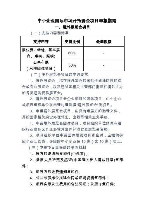 中小企业国际市场开拓资金项目申报指南..