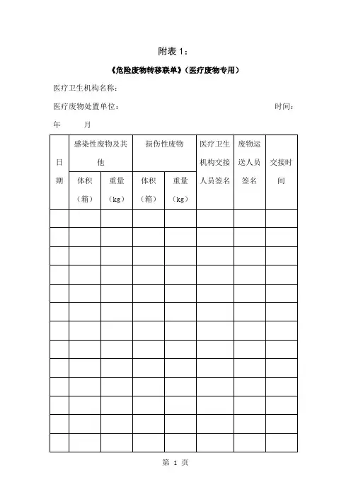 危险废物转移联单医疗废物专用15页word文档