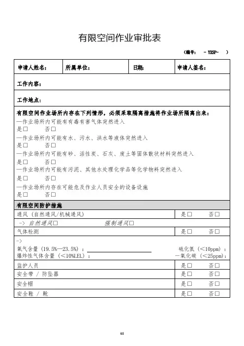 有限空间作业审批表
