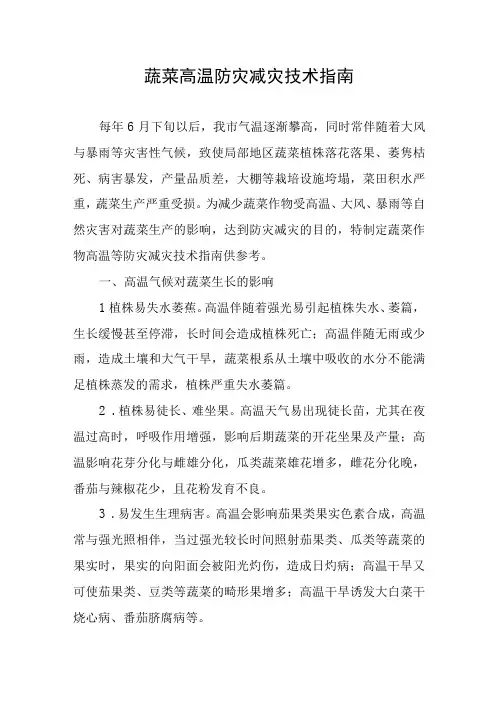 蔬菜高温防灾减灾技术指南