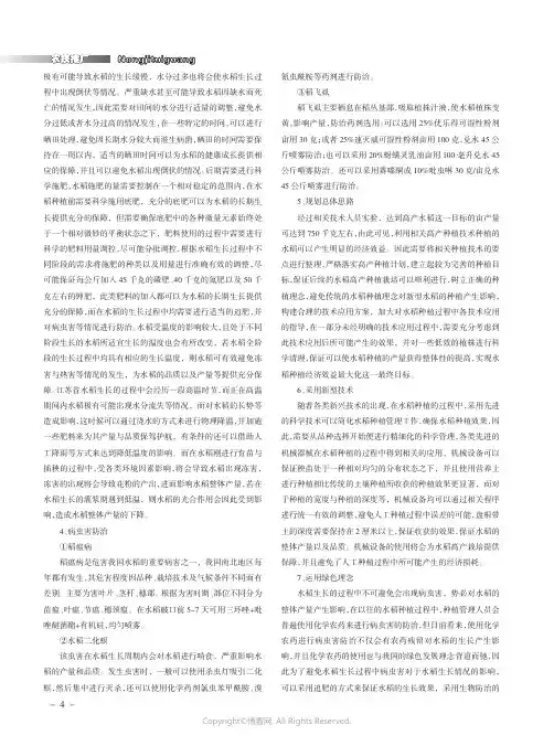 水稻高产栽培集成配套技术及推广优