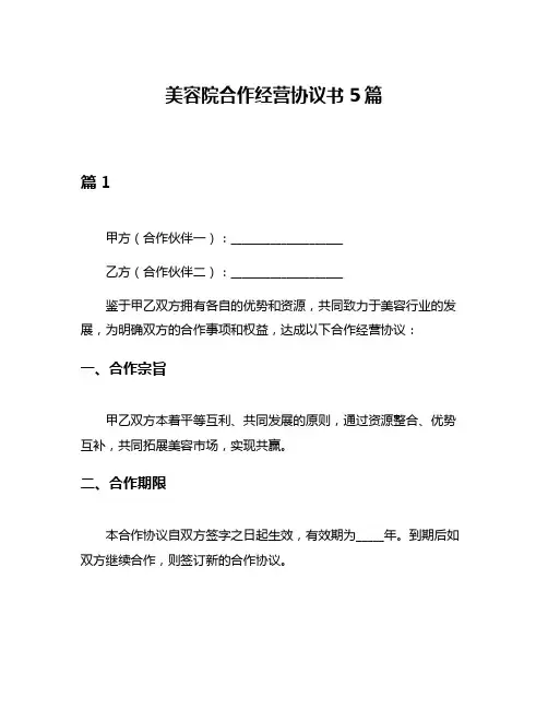 美容院合作经营协议书5篇