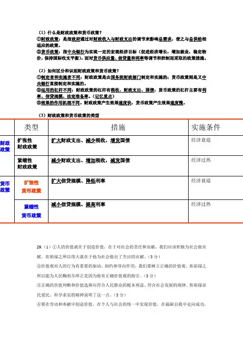 财政政策和货币政策