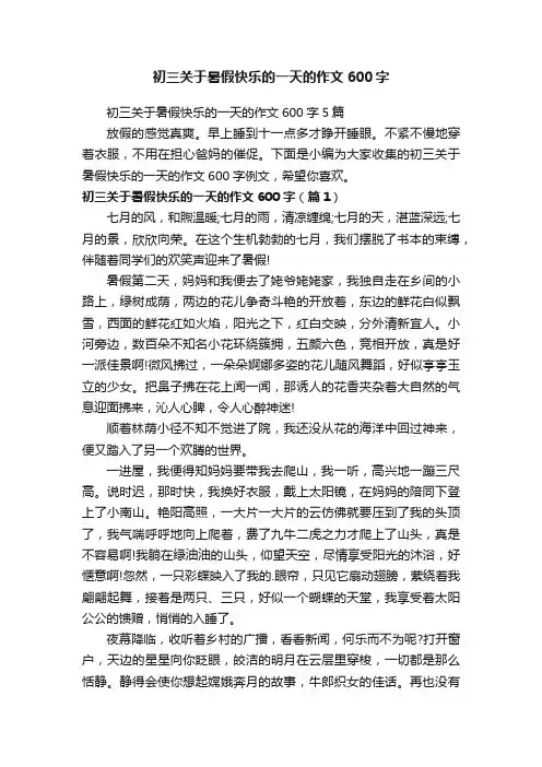 初三关于暑假快乐的一天的作文600字