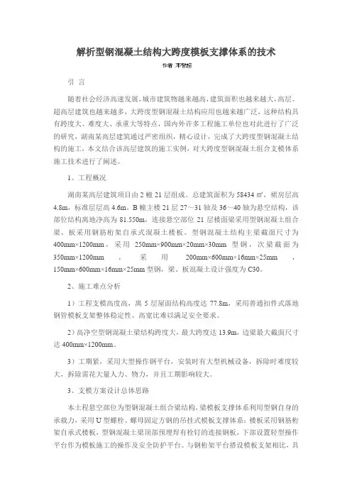 解析型钢混凝土结构大跨度模板支撑体系的技术