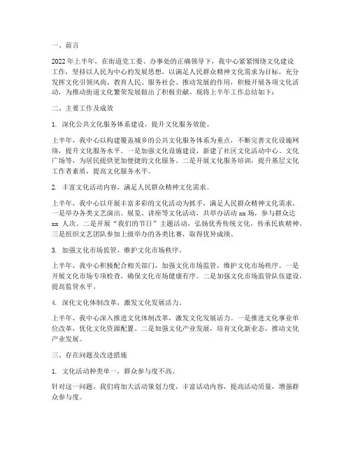 上半年文化中心工作总结