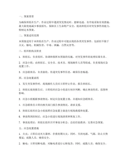 班组现场应急预案范文