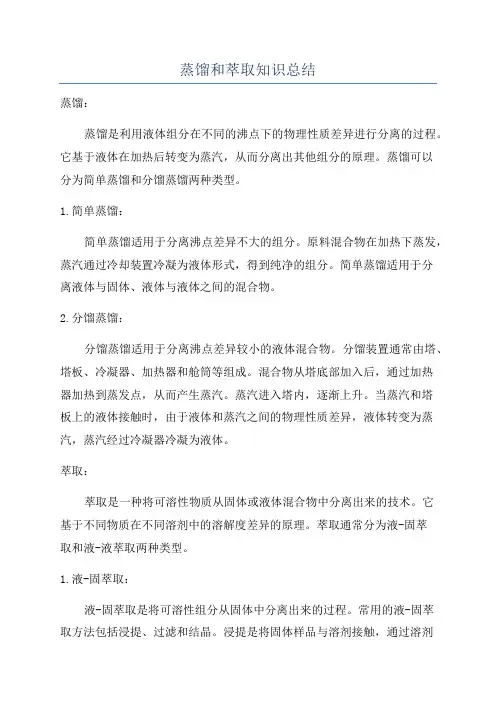 蒸馏和萃取知识总结
