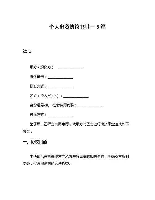 个人出资协议书其一5篇