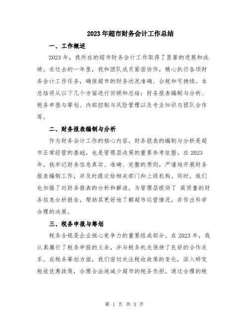 2023年超市财务会计工作总结