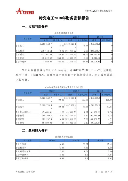 特变电工2018年财务指标报告-智泽华