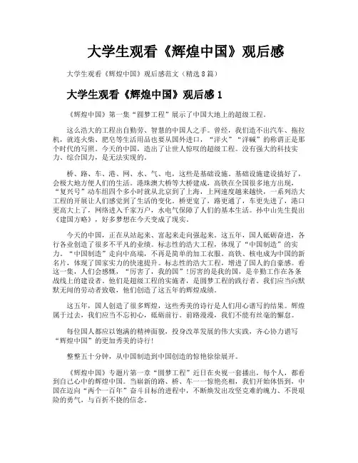大学生观看《辉煌中国》观后感