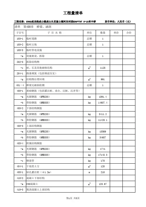工程量清单范本