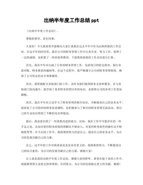 出纳半年度工作总结ppt