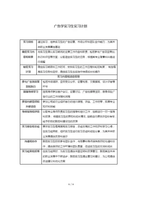 广告学实习生实习计划