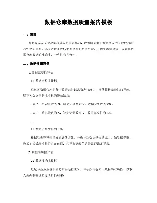 数据仓库数据质量报告模板