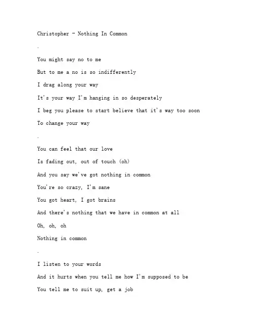《Nothing In Common》Christopher版歌词带翻译完整版
