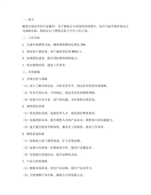 销售总监的下半年工作计划