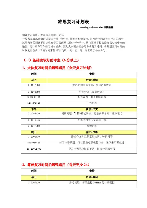 雅思复习计划表