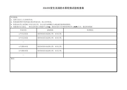 XXkVXX变生活消防水泵摇测绝缘检查表