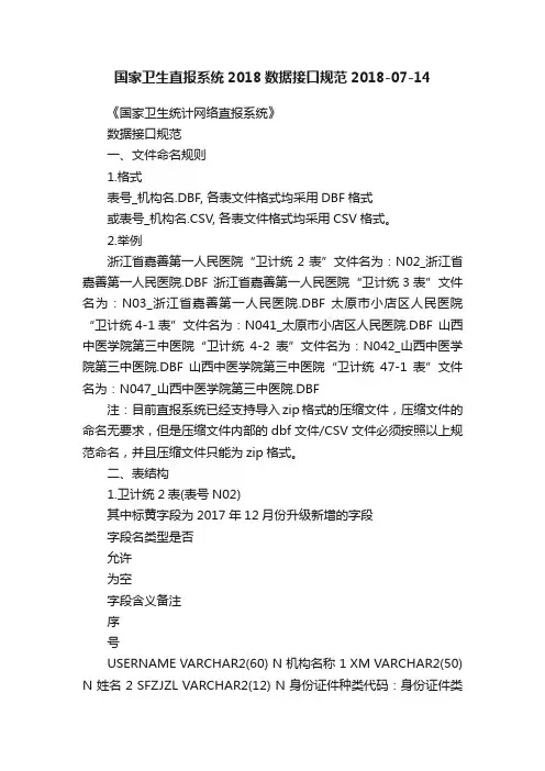 国家卫生直报系统2018数据接口规范2018-07-14