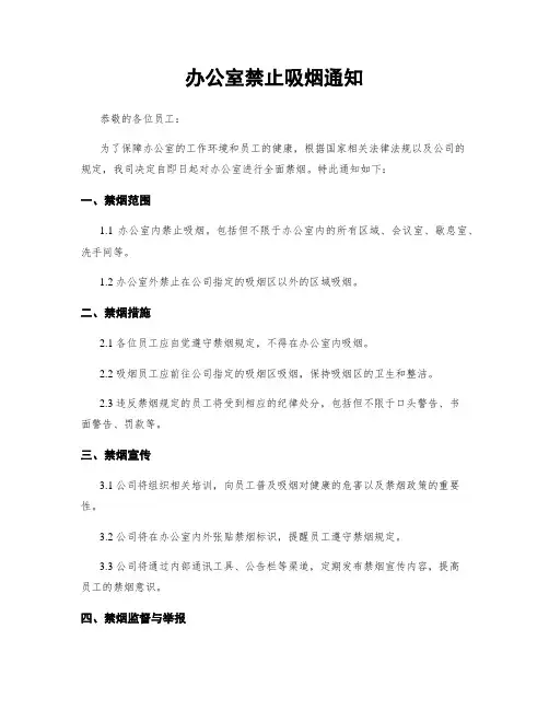 办公室禁止吸烟通知