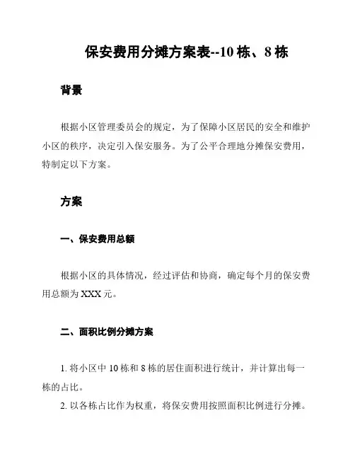 保安费用分摊方案表--10栋、8栋