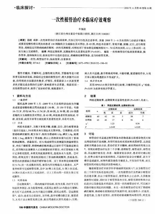 一次性根管治疗术临床疗效观察