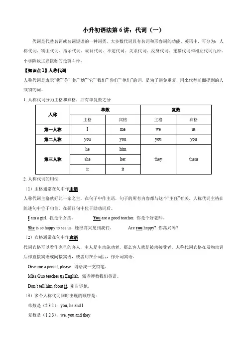  2023小升初英语语法专题(知识点讲解与考题精练)  专题06 代词(一)