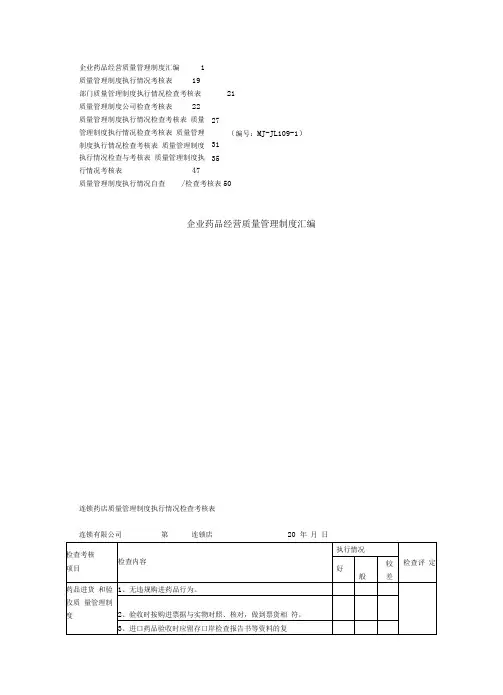质量管理制度执行情况检查考核表.