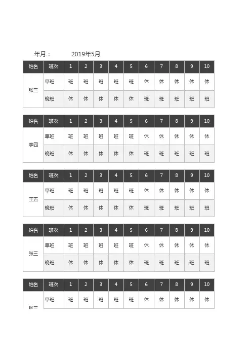 排班表(两班制)