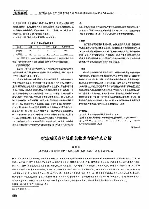 新建城区老年院前急救患者的特点分析