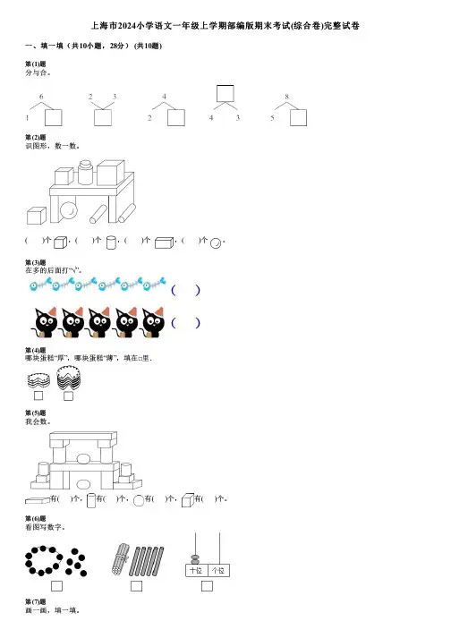 上海市2024小学数学一年级上学期部编版期末考试(综合卷)完整试卷